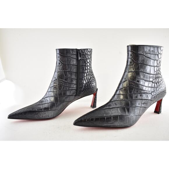 Christian Louboutin Condora Booty 55 Black Silver Croc Ali Ankle Heel Boot 38 - Picture 12 of 15